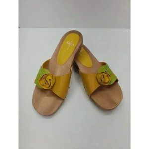Glacee Marjorie Yellow Leather Sandals with Wooden Sole Women's Size 8 New